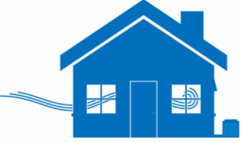 rendering of blue house with airwaves flowing through it.