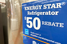 rebate sticker on an ENERGY STAR refrigerator 