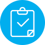 Graphic depicting a clipboard with a checkmark placed on it.