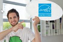 Man holding up the ENERGY STAR logo on a sign